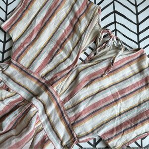 American Eagle Size S Striped Deep V-Neck Short Pastel Linen Blend Romper